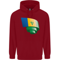 Curled Saint Vincent and Grenadines Flag Football Childrens Kids Hoodie Red