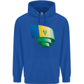Curled Saint Vincent and Grenadines Flag Football Childrens Kids Hoodie Royal Blue