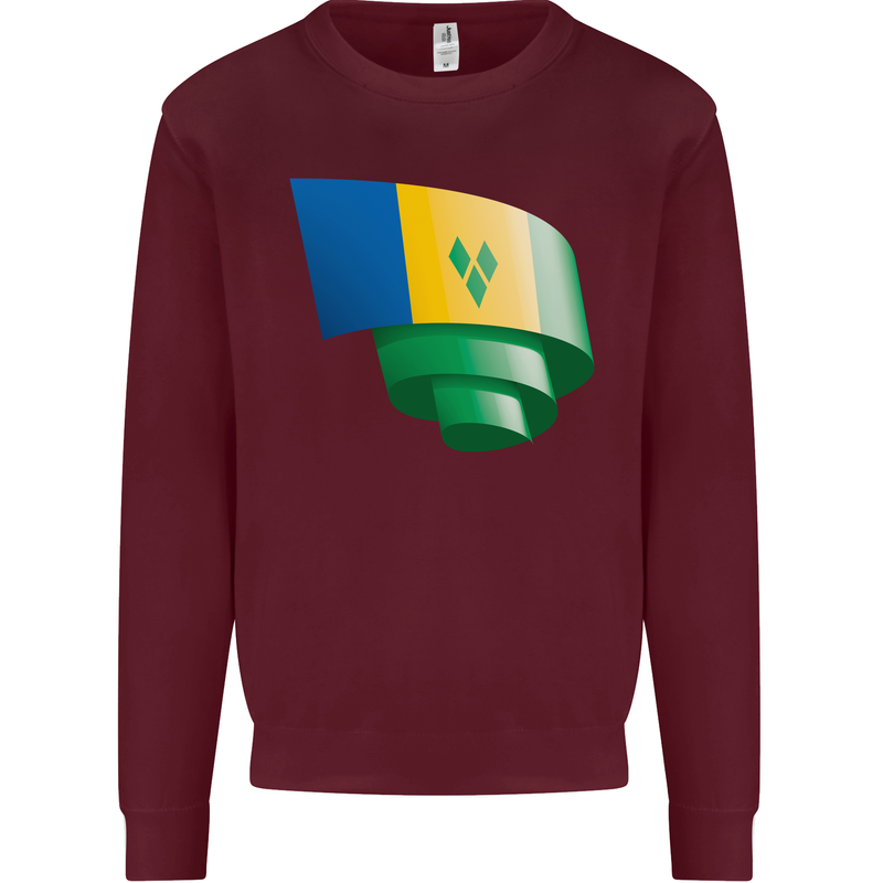Curled Saint Vincent and Grenadines Flag Football Kids Sweatshirt Jumper Maroon