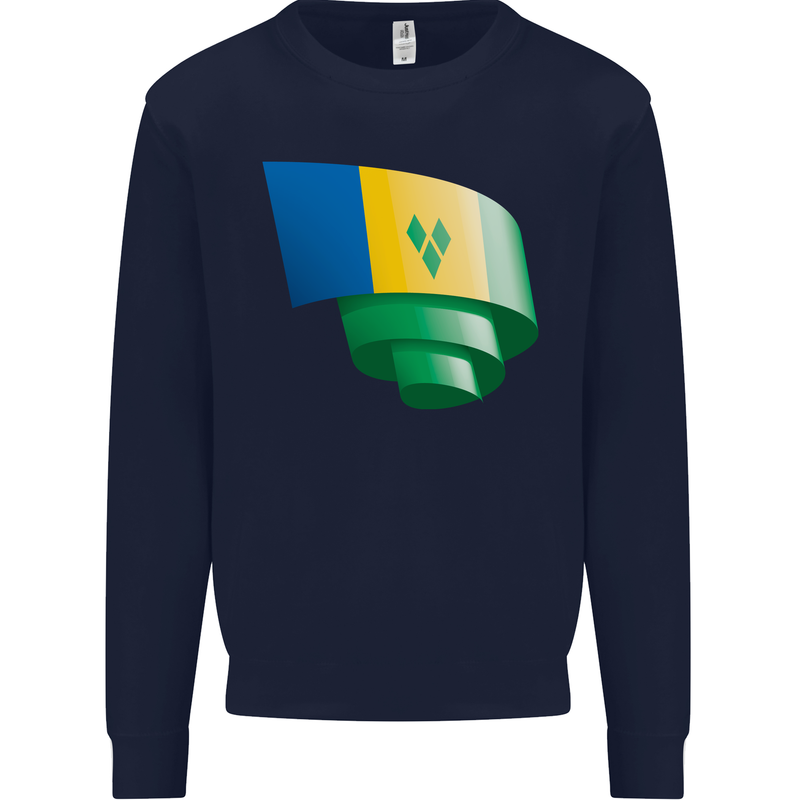 Curled Saint Vincent and Grenadines Flag Football Kids Sweatshirt Jumper Navy Blue