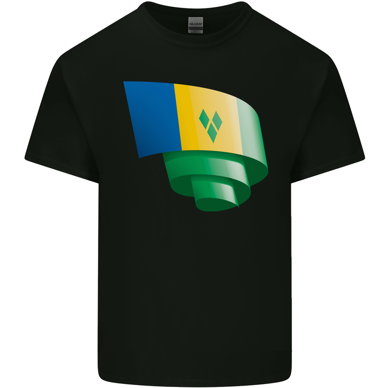 Curled Saint Vincent and Grenadines Flag Football Kids T-Shirt Childrens Black