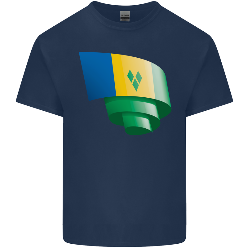 Curled Saint Vincent and Grenadines Flag Football Kids T-Shirt Childrens Navy Blue