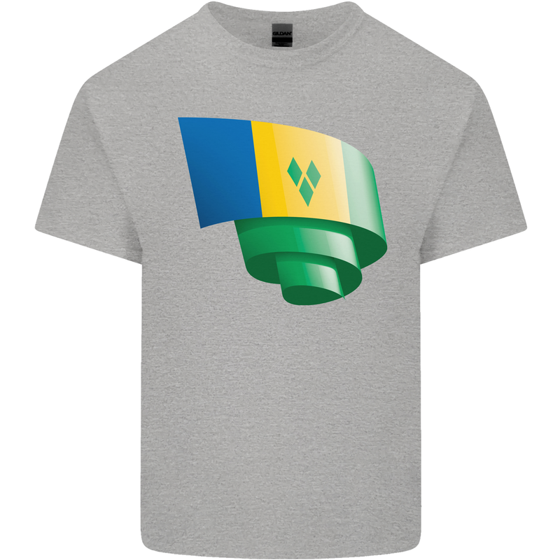 Curled Saint Vincent and Grenadines Flag Football Kids T-Shirt Childrens Sports Grey