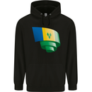 Curled Saint Vincent and Grenadines Flag Football Mens 80% Cotton Hoodie Black