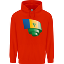 Curled Saint Vincent and Grenadines Flag Football Mens 80% Cotton Hoodie Bright Red