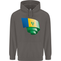 Curled Saint Vincent and Grenadines Flag Football Mens 80% Cotton Hoodie Charcoal