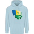 Curled Saint Vincent and Grenadines Flag Football Mens 80% Cotton Hoodie Light Blue