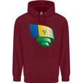 Curled Saint Vincent and Grenadines Flag Football Mens 80% Cotton Hoodie Maroon