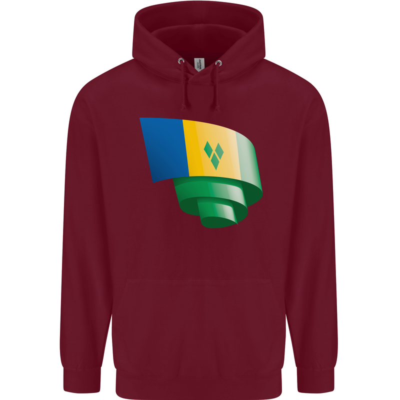 Curled Saint Vincent and Grenadines Flag Football Mens 80% Cotton Hoodie Maroon