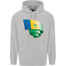 Curled Saint Vincent and Grenadines Flag Football Mens 80% Cotton Hoodie Sports Grey