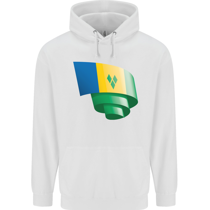 Curled Saint Vincent and Grenadines Flag Football Mens 80% Cotton Hoodie White