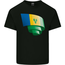 Curled Saint Vincent and Grenadines Flag Football Mens Cotton T-Shirt Tee Top Black