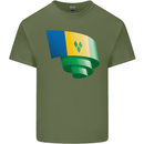 Curled Saint Vincent and Grenadines Flag Football Mens Cotton T-Shirt Tee Top Military Green