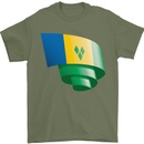 Curled Saint Vincent and Grenadines Flag Football Mens T-Shirt 100% Cotton Military Green