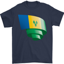 Curled Saint Vincent and Grenadines Flag Football Mens T-Shirt 100% Cotton Navy Blue