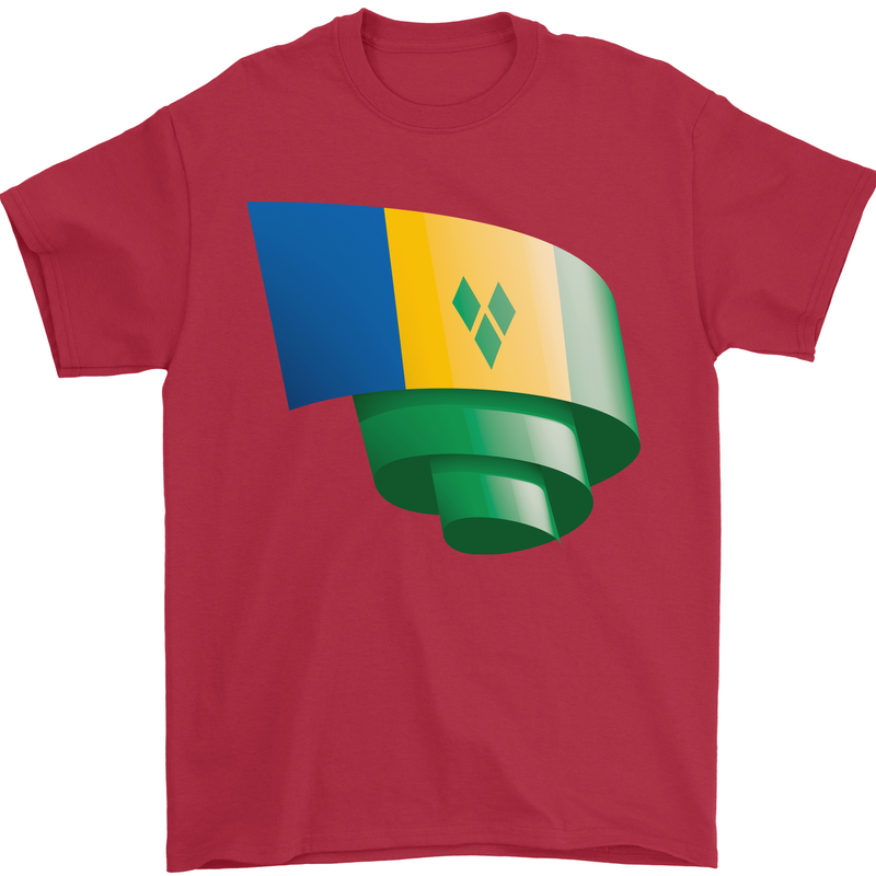 Curled Saint Vincent and Grenadines Flag Football Mens T-Shirt 100% Cotton Red