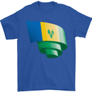 Curled Saint Vincent and Grenadines Flag Football Mens T-Shirt 100% Cotton Royal Blue