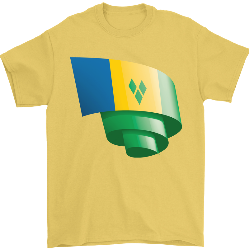 Curled Saint Vincent and Grenadines Flag Football Mens T-Shirt 100% Cotton Yellow