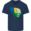 Curled Saint Vincent and Grenadines Flag Football Mens V-Neck Cotton T-Shirt Navy Blue