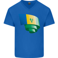 Curled Saint Vincent and Grenadines Flag Football Mens V-Neck Cotton T-Shirt Royal Blue
