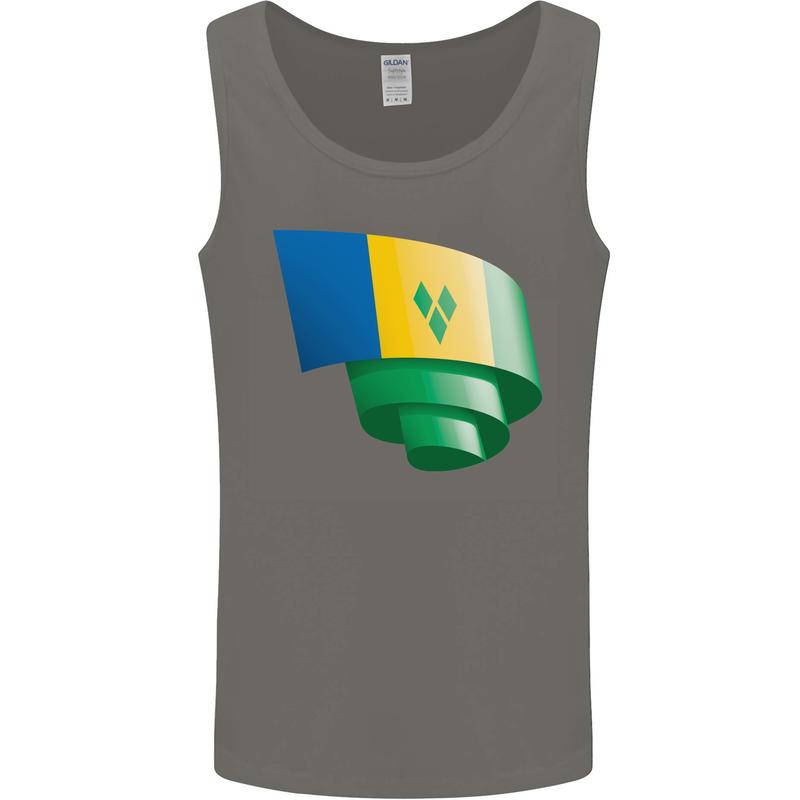 Curled Saint Vincent and Grenadines Flag Football Mens Vest Tank Top Charcoal