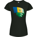 Curled Saint Vincent and Grenadines Flag Football Womens Petite Cut T-Shirt Black