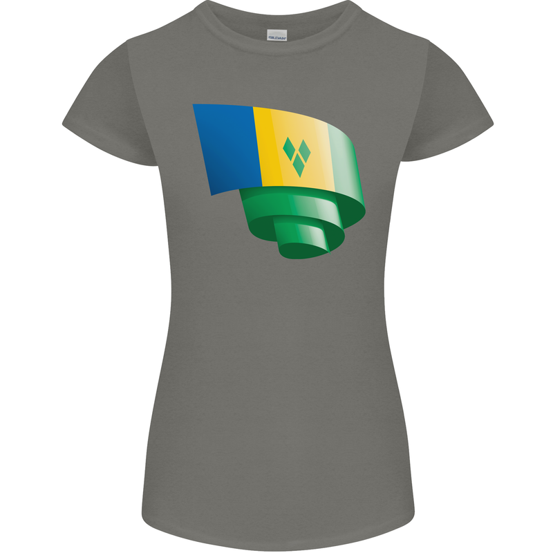 Curled Saint Vincent and Grenadines Flag Football Womens Petite Cut T-Shirt Charcoal