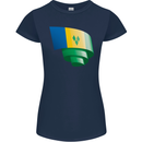 Curled Saint Vincent and Grenadines Flag Football Womens Petite Cut T-Shirt Navy Blue
