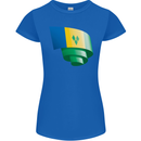Curled Saint Vincent and Grenadines Flag Football Womens Petite Cut T-Shirt Royal Blue