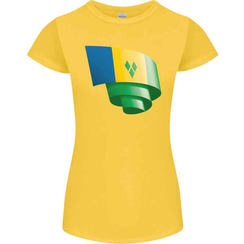 Curled Saint Vincent and Grenadines Flag Football Womens Petite Cut T-Shirt Yellow