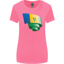 Curled Saint Vincent and Grenadines Flag Football Womens Wider Cut T-Shirt Azalea