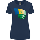 Curled Saint Vincent and Grenadines Flag Football Womens Wider Cut T-Shirt Navy Blue