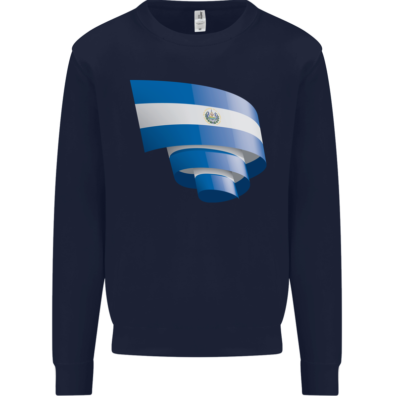 Curled Salvador Flag Salvadoran Day Football Kids Sweatshirt Jumper Navy Blue
