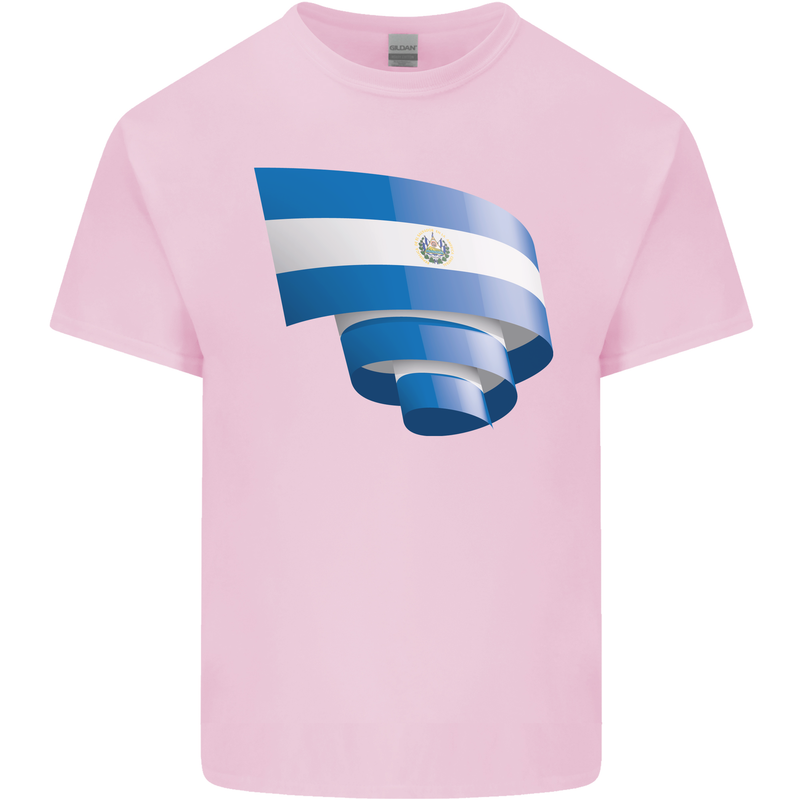 Curled Salvador Flag Salvadoran Day Football Kids T-Shirt Childrens Light Pink