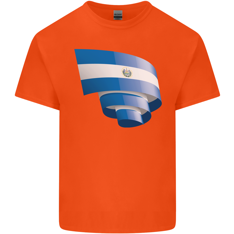 Curled Salvador Flag Salvadoran Day Football Kids T-Shirt Childrens Orange
