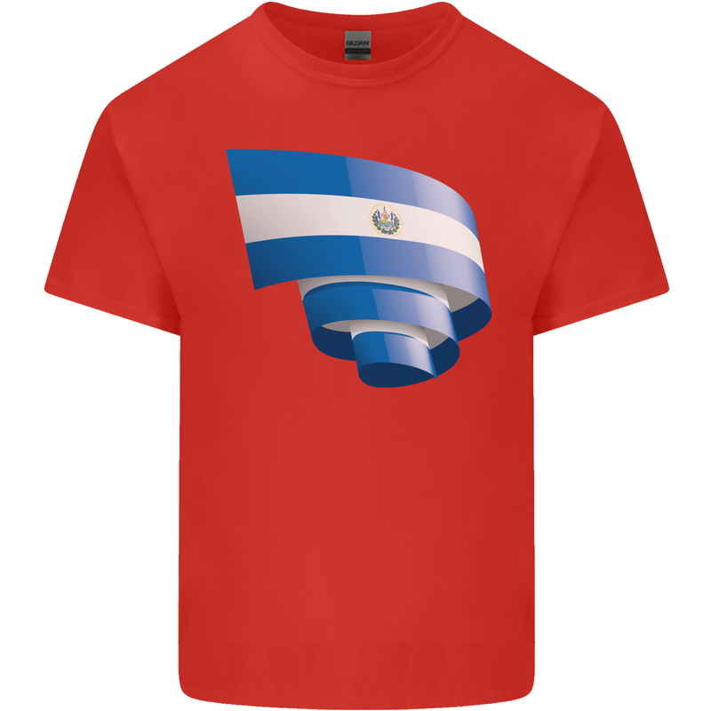 Curled Salvador Flag Salvadoran Day Football Kids T-Shirt Childrens Red