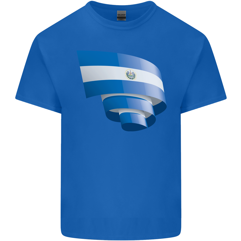 Curled Salvador Flag Salvadoran Day Football Kids T-Shirt Childrens Royal Blue