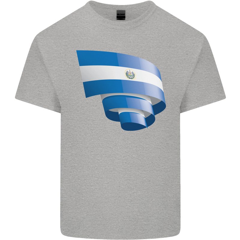 Curled Salvador Flag Salvadoran Day Football Kids T-Shirt Childrens Sports Grey