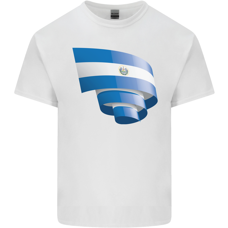 Curled Salvador Flag Salvadoran Day Football Kids T-Shirt Childrens White