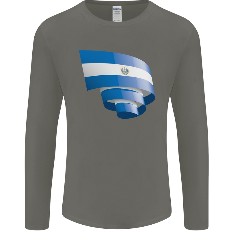 Curled Salvador Flag Salvadoran Day Football Mens Long Sleeve T-Shirt Charcoal