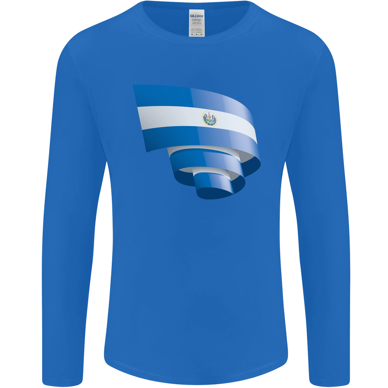 Curled Salvador Flag Salvadoran Day Football Mens Long Sleeve T-Shirt Royal Blue