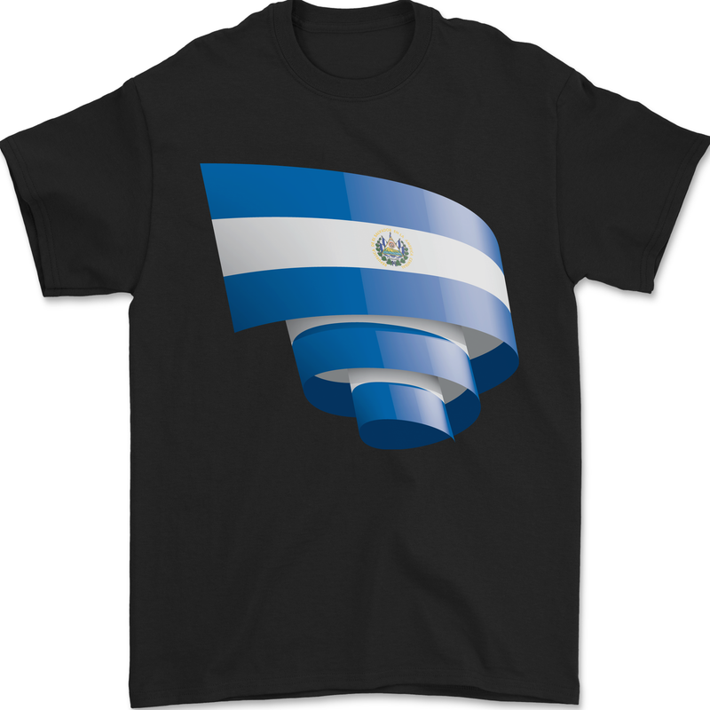 Curled Salvador Flag Salvadoran Day Football Mens T-Shirt 100% Cotton Black