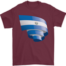 Curled Salvador Flag Salvadoran Day Football Mens T-Shirt 100% Cotton Maroon