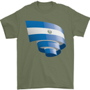Curled Salvador Flag Salvadoran Day Football Mens T-Shirt 100% Cotton Military Green