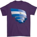 Curled Salvador Flag Salvadoran Day Football Mens T-Shirt 100% Cotton Purple