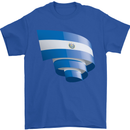 Curled Salvador Flag Salvadoran Day Football Mens T-Shirt 100% Cotton Royal Blue