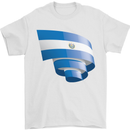 Curled Salvador Flag Salvadoran Day Football Mens T-Shirt 100% Cotton White
