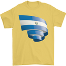 Curled Salvador Flag Salvadoran Day Football Mens T-Shirt 100% Cotton Yellow