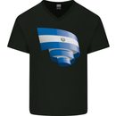 Curled Salvador Flag Salvadoran Day Football Mens V-Neck Cotton T-Shirt Black