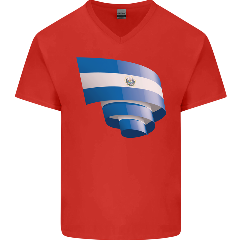 Curled Salvador Flag Salvadoran Day Football Mens V-Neck Cotton T-Shirt Red